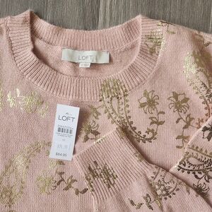 New - LOFT Blush and Metallic Gold Retro Paisley Oversized Sweater